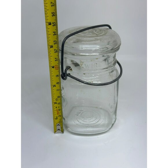 ANTIQUE BALL IDEAL GLASS 12 FL Oz MASON JAR w/Glass Lid Wire Bail - Picture 5 of 5